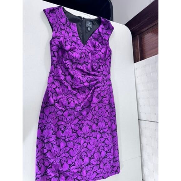 "ADRIANNA PAPELL" Floral Jacq Sheath Dress SZ 6 Metallic HOCO Fairy Ruched - Picture 4 of 11